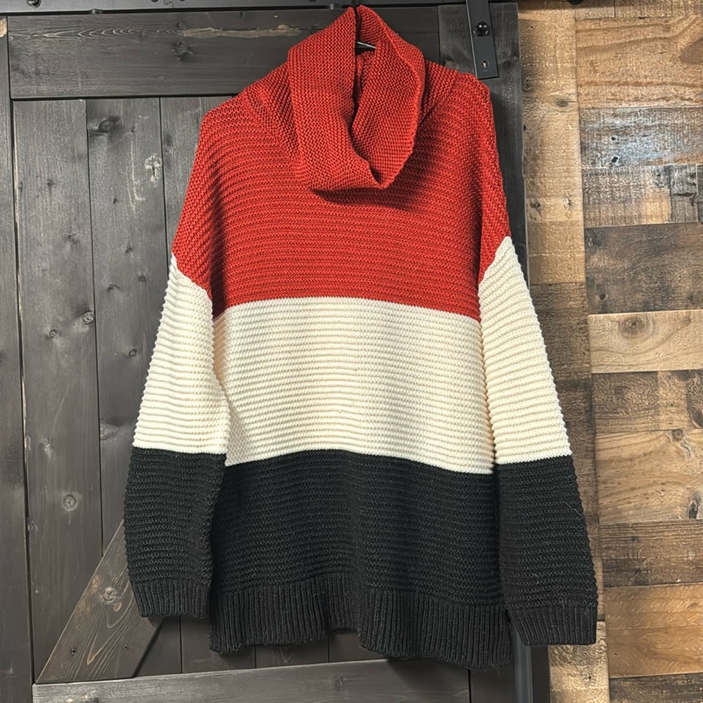 Block colored turtleneck sweater